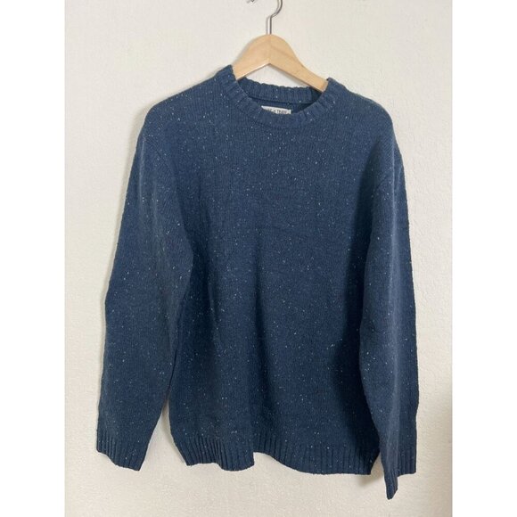 Line Of Trade Men Large Blue Speckled Wool Blend Sweater With Elbow Patches - Picture 1 of 10
